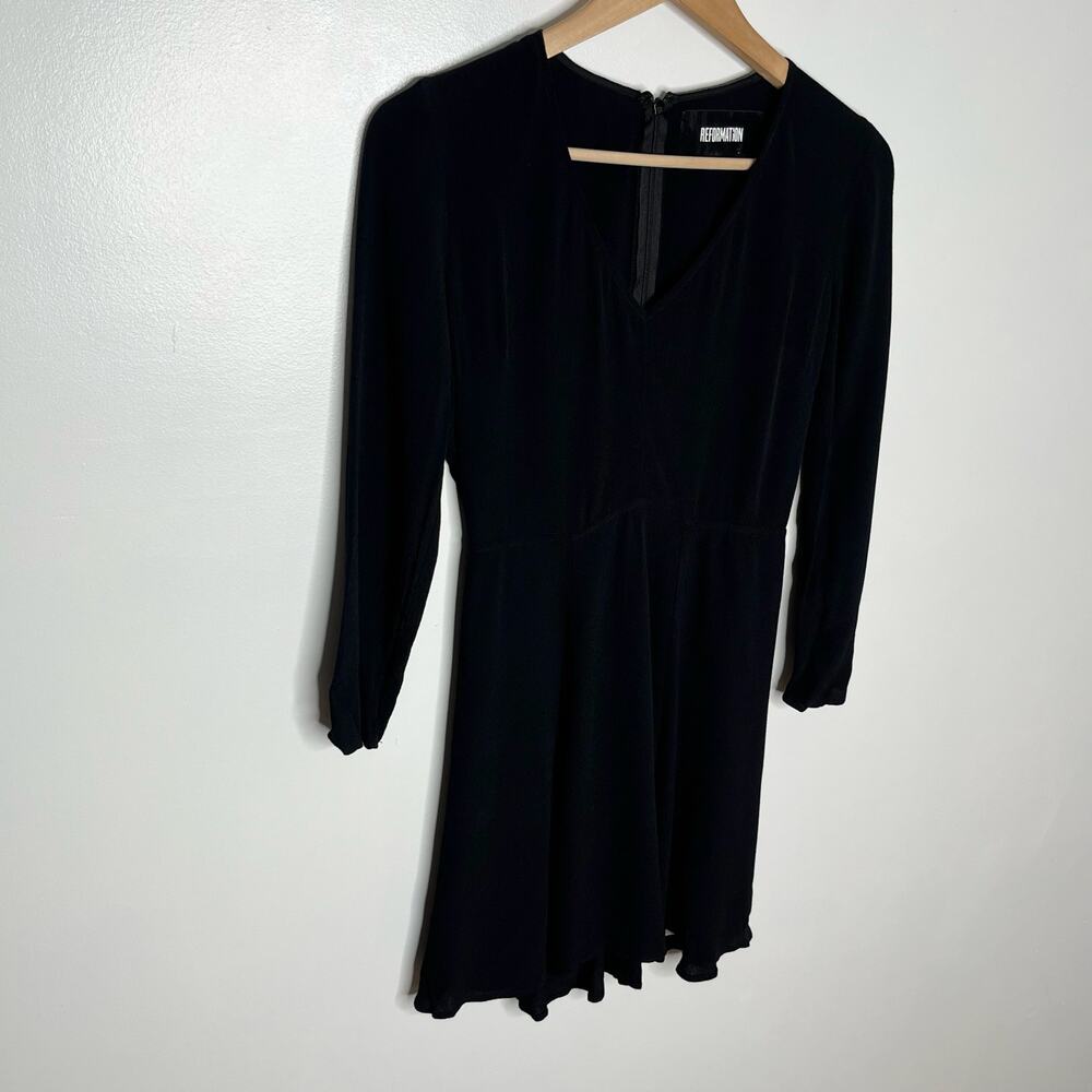 Reformation Black Mini Dress Size 2 Long Sleeve Fit & Flare Sustainable Made USA - Picture 3 of 9